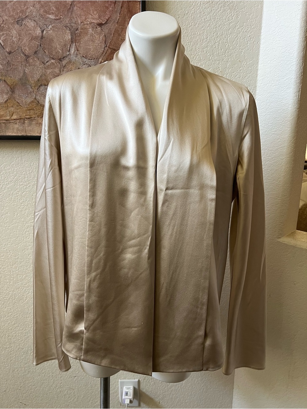 Peter Cohen 100% silk oyster Champagne Open-Front cardigan retail $925 new tags
